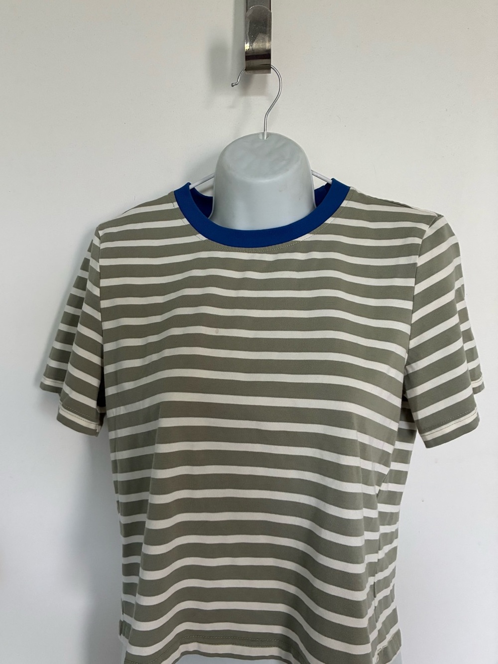 Cider Olive Green and White Striped Crop Tee Sz. Medium